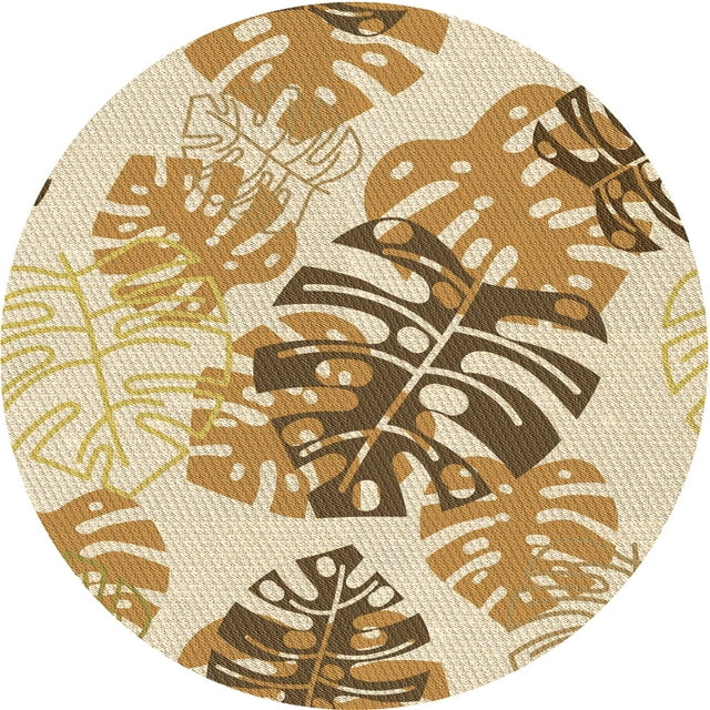 Ahgly Company Tapis Rond Lavable en Machine Intérieur Transitionnel Kaki Or, 4 Pieds Rond