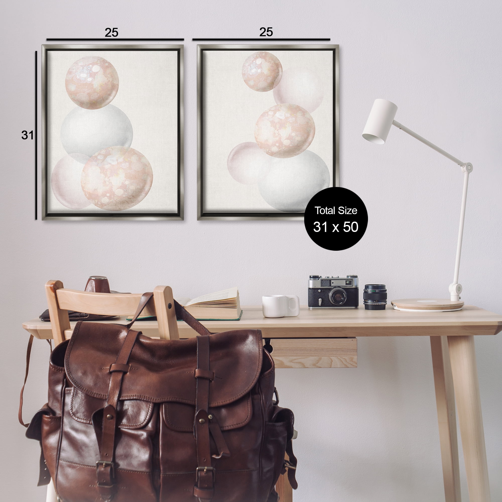 Stupell Industries Stacked Spheres Speckled Abstract Painting Gray Floater Framed Canvas Art Print Wall Art, 31 x 25, Set of 2