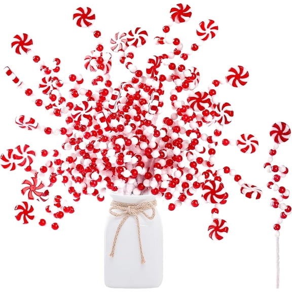 16Pcs Candy Style Christmas Tree Picks,11.8In Red White Christmas Tree Picks,Candy Shape Ornaments for DIY,Wreath,Crafts Decor