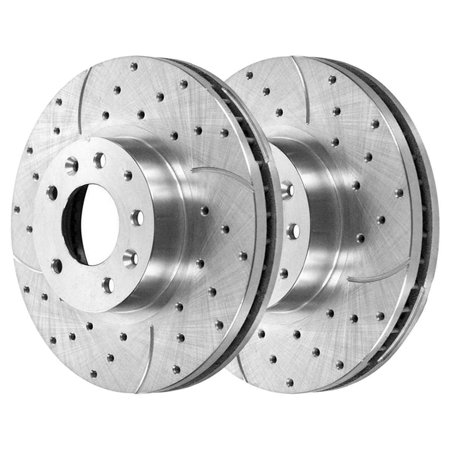 For 2006-2013 2006-2012 Fusion Silver Front Drilled Slotted Brake Rotor Pair