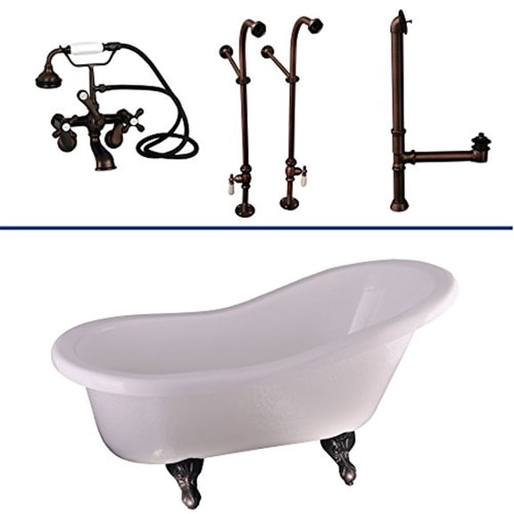 60 Inch Clawfoot Bathtub - Freestanding Slipper Tub, Acrylic Bathtub, Bathtub with Shower, No Faucet Holes