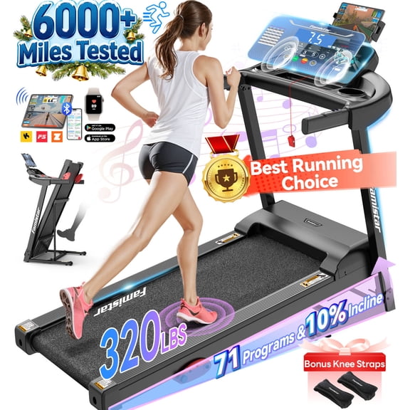 Treadmill for Home, Portable Folding Electric Exercise Treadmill with Adjustable Incline, APP Control, 64 Programs, 320 lb Capacity, 7.5MPH, Bluetooth Speakers, Running Walking Jogging, 12/23 Update