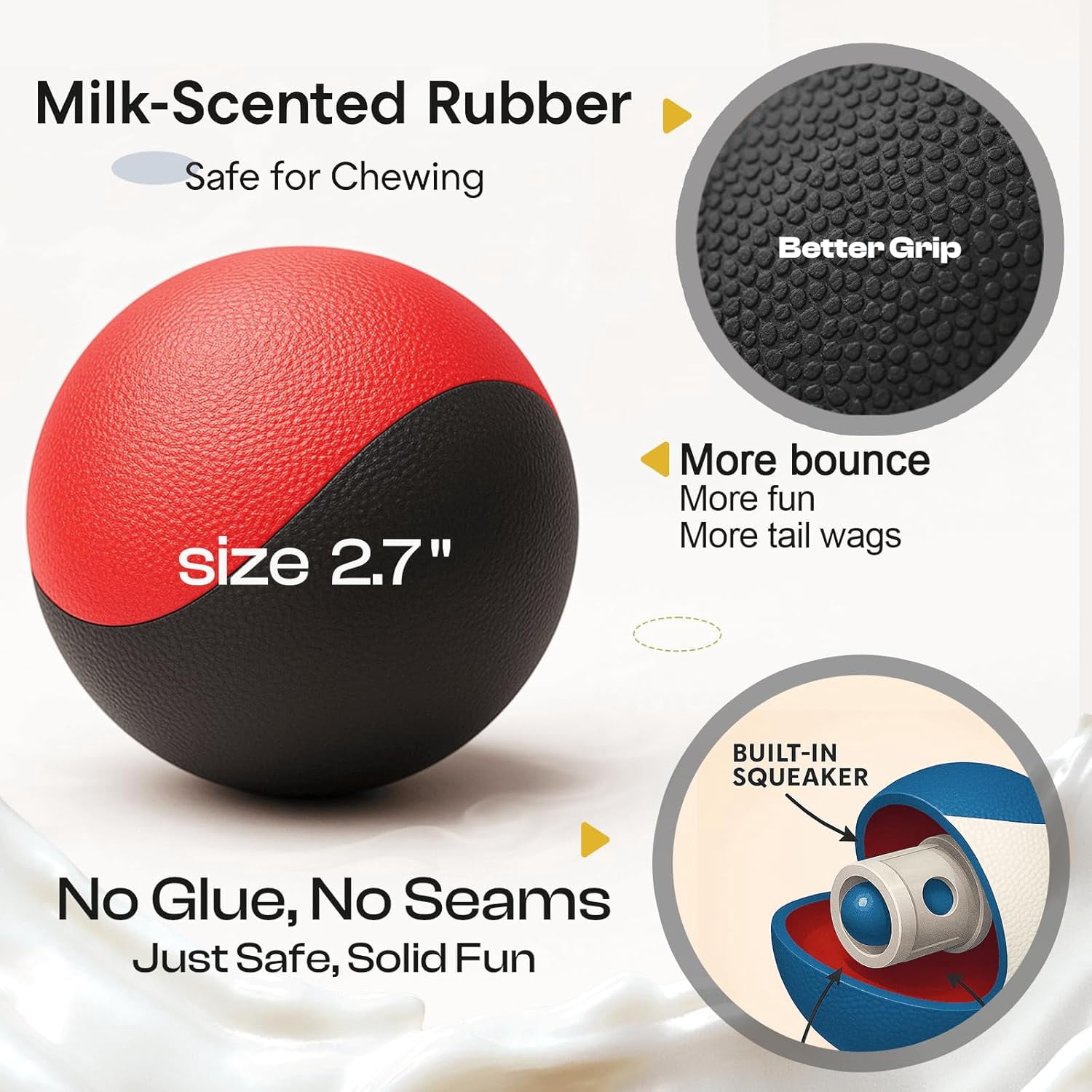 Squeaky Dog Toy – Durable Rubber Dog Ball for Medium & Large Dogs, Tough Interactive Fetch Toy for Chewers, Outdoor Training & Play Ball, Floating Water Play Gift.Red Black