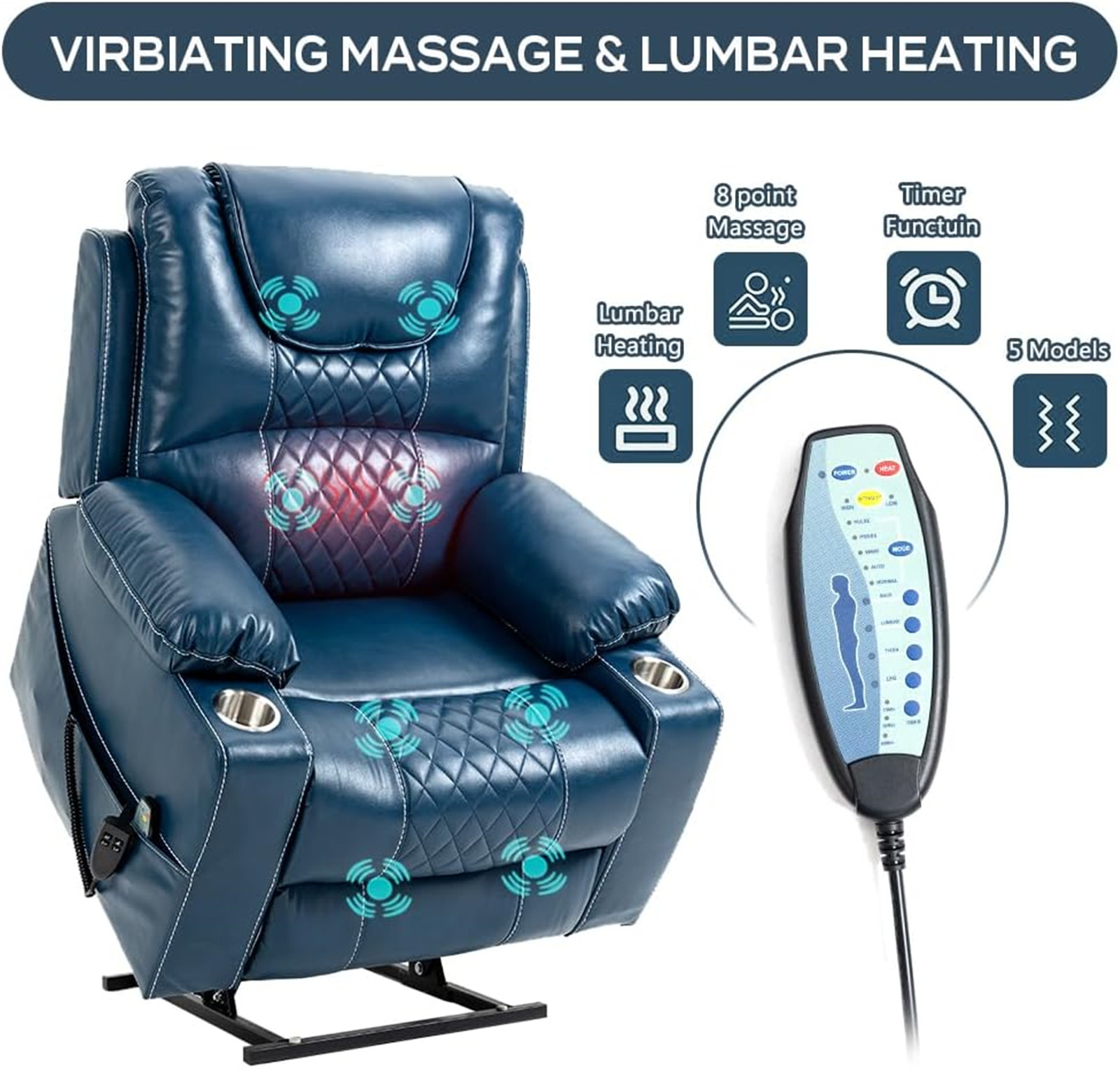LITVZ Heavy Duty Power Lift Chairs Recliners with Heater and Massage for Elderly, Big and Tall Recliners 400lbs Suitable for People Up to 6Ft