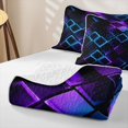 thumbnail image 4 of Castle Fairy Abstract Glowing Square Quilt King 3 Pieces,Minimalism Lit Cube King Coverlet Set,Purple Blue Black,1 Bedspread and 2 Pillowcases, 4 of 7