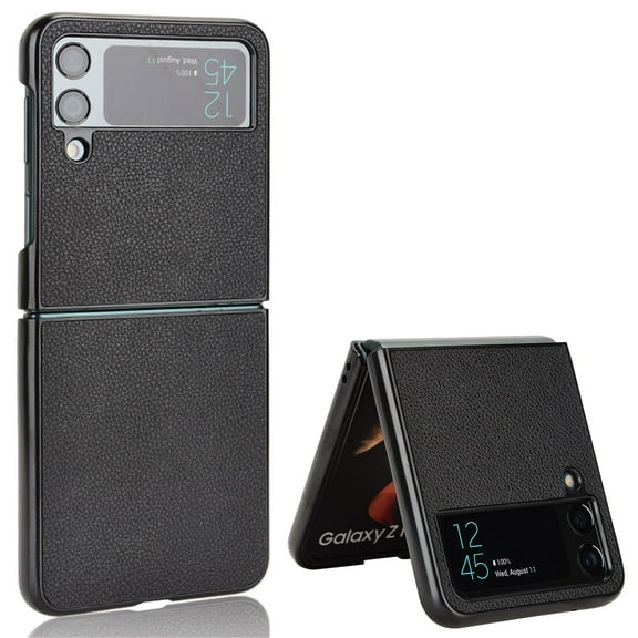 Allytech for Samsung Galaxy Z Flip 4 Ultra-Thin Folding Case, Premium PU Leather Anti-Drop Heavy Duty Full Body Protective Case for Samsung Z Flip 4 6.7" 5G 2022 Women Men, Black