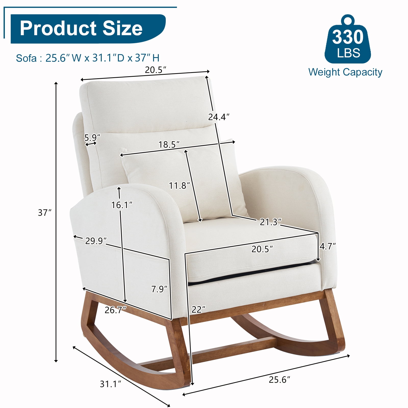 UBesGoo Rocking Accent Chair Armchair Reading Chair, Comfy Single Sofa Rocker with Sturdy Wooden Frame for Living Room Bedroom Beige