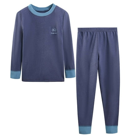 

CaComMARK PI Boys Girls Pajamas Clearance Comfortable Solid Color Long Sleeve Crew Neck Top Pajama Pants 2 Piece Set 10Years Dark Blue