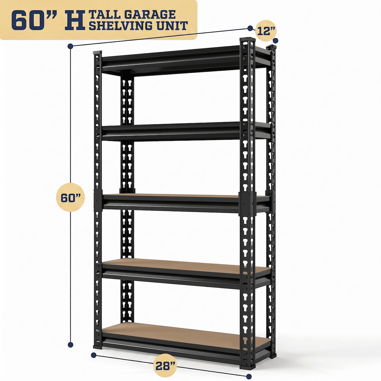 Xiweot Heavy Duty Garage Shelving Unit, 5 Tier Metal Storage Shelves, Adjustable Garage Rack, 60”H x 28”W x 12”D Industrial Steel Storage Shelf for Kitchen Pantry Basement Warehouse Living Room