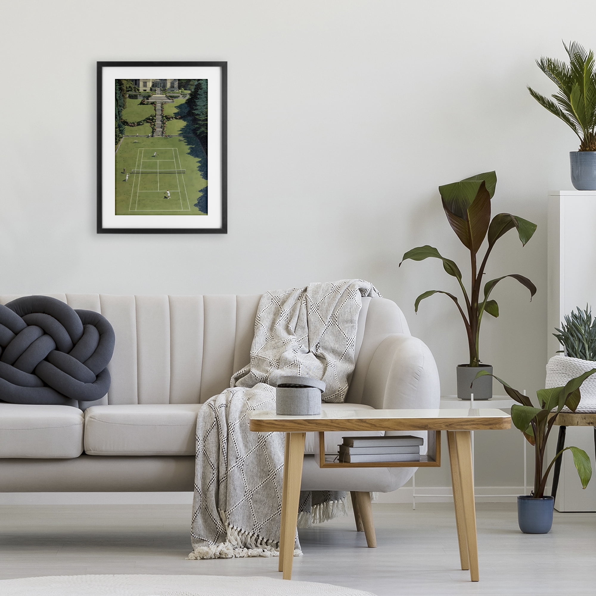 Stupell Industries Tennis Court at Mansion Black Framed Print Under Glass, design by Petal Prints Design