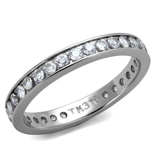 Alamode TK2343-11 Bague en Acier Inoxydable Poli pour Femmes avec Grade AAA CZ en Transparent - Taille 11