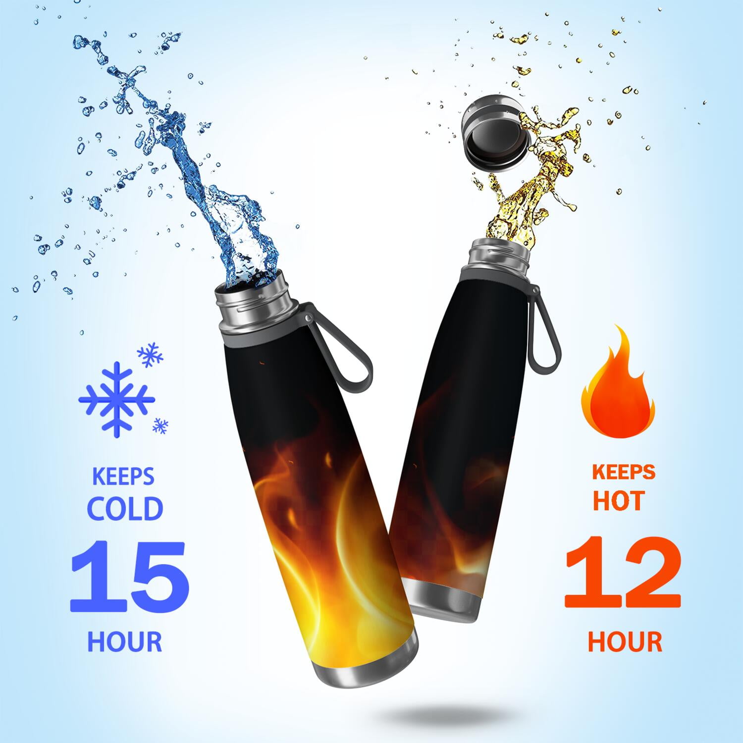 29oz Insulated Water Bottle with Tea Infuser, Stainless Steel Travel Mug, Flame Print