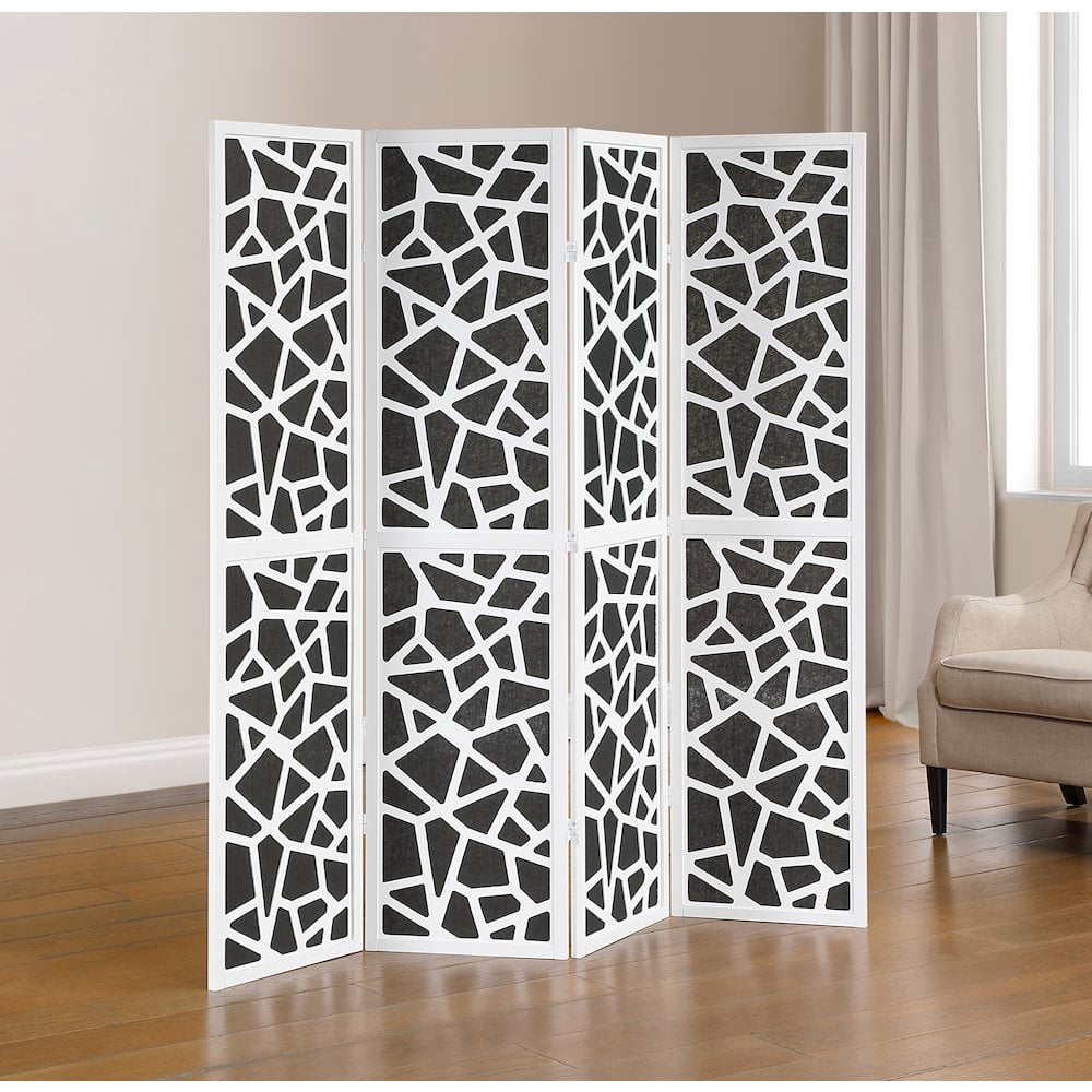 Roundhill Furniture 4-Panel Wood Room Divider, Folding Portable Partition Screen, Black and White