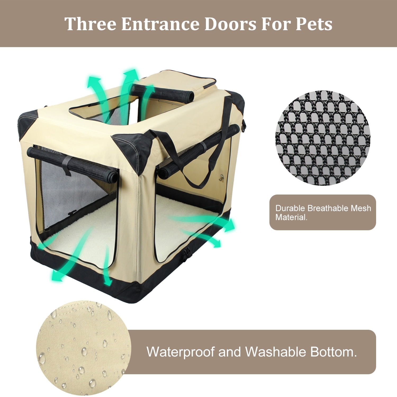 ZAKAPAWS Collapsible Soft Dog Crate, 30'' Portable 3 Door Dog Kennel, Travel Pet Crate Carrier for Indoor and Outdoor