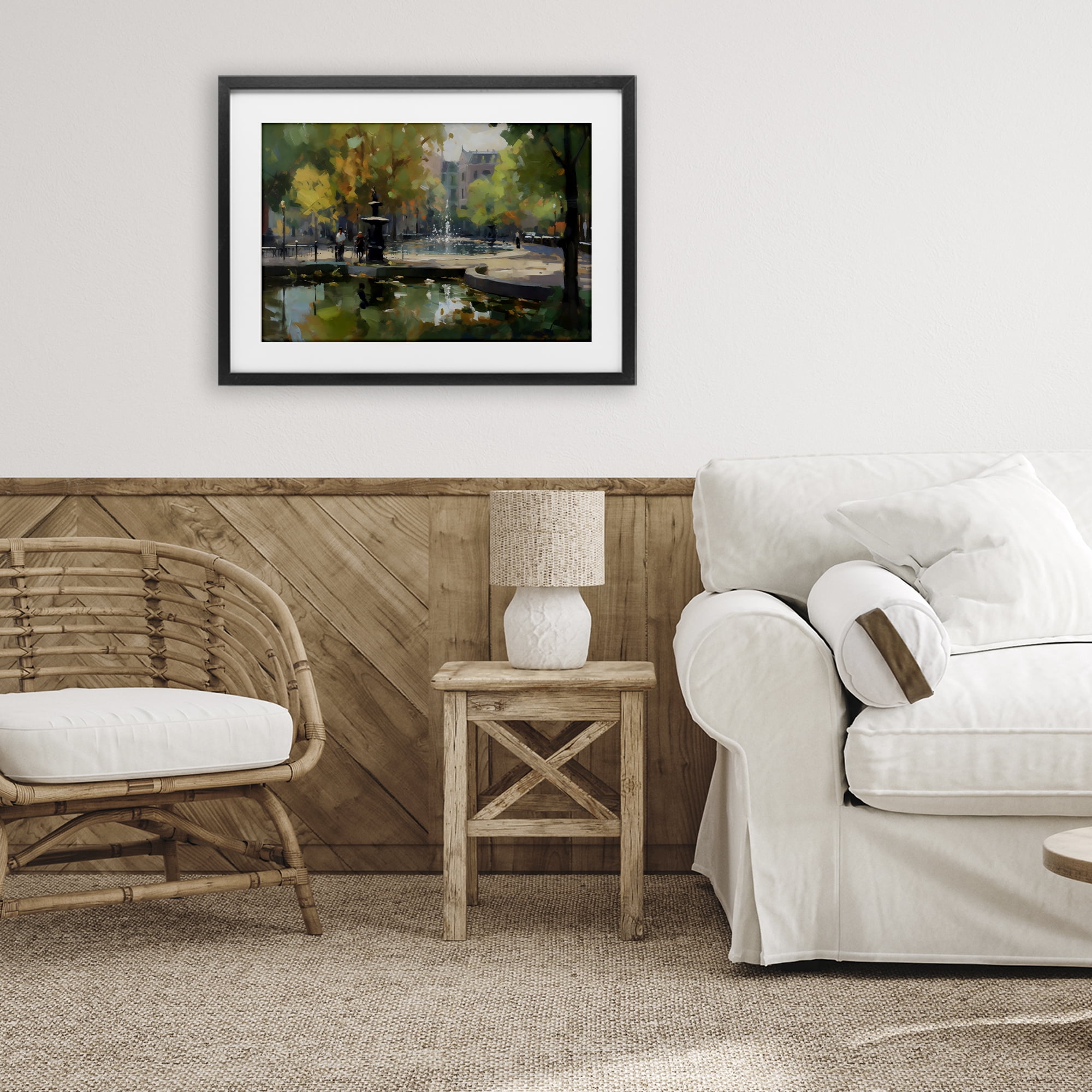 Stupell Industries Autumn Reflections at Park Fountain Black Framed Print Under Glass, design by Creative Studio