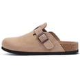 thumbnail image 5 of Litfun Suede Clogs for Women Cork Footbed Leather Sandals Arch Support Potato Shoes with Adjustable Buckle, Taupe, 5 of 7
