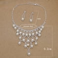 thumbnail image 5 of rygai 1 Set Bride Necklace Layered Faux Pearls Tassels Elegant Gorgeous Noble Gift Hypoallergenic Rhinestone Inlaid Stud Earrings Kit Wedding Jewelry,Silver, 5 of 7