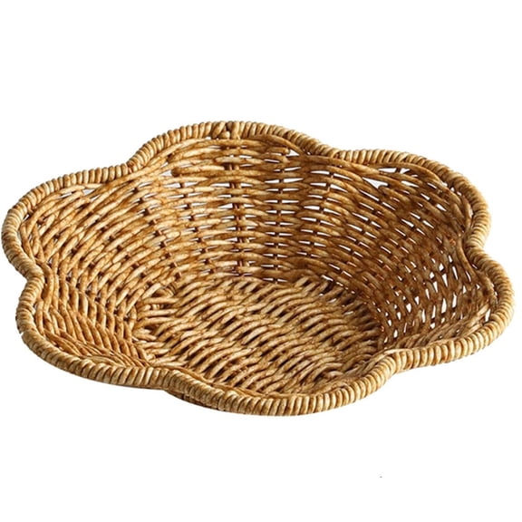 Wicker Rattan Fruit Basket,Happon Round Food Snack Storage Tray, Rattan Decorative Basket Serving Basket for Kitchen Home
