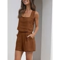 thumbnail image 3 of EASYBRA Women Cotton Linen 2 Piece Casual Set Sleeveless Top Three Quarter Shorts Summer Outfit Solid Color Sizes S-XXL, 3 of 7
