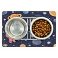 thumbnail image 1 of Space Pet Mat for Food and Water, Cartoon Dog and Cat Floating Among the Stars Animal Astronauts Exploring Universe, Non-Slip Rubber Mat for Dogs and Cats, 18" X 12", by Ambesonne, 1 of 2