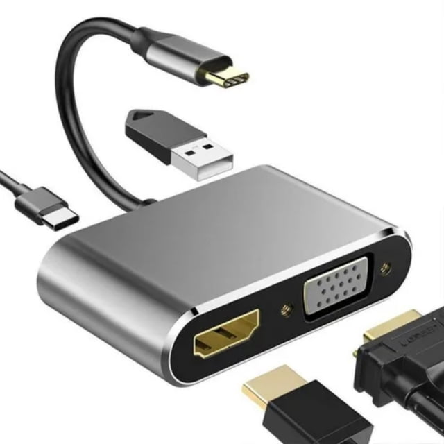 Adaptador USB C Hub 4 en 1: VGA + HDMI + USB 3.0 + USB-C PD 4