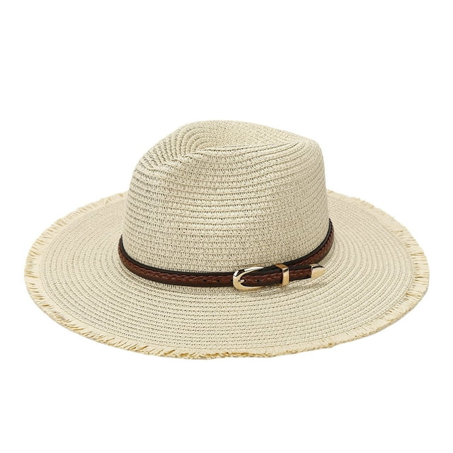 Sombrero de paja de verano con cinturón trenzado - Sombrilla plegable para viajes y jardinería
