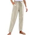 thumbnail image 3 of Sentmoon Wide Leg Linen Pants for Women Solid Color Elastic Waist Comfy Pants Oversized Relaxed Fit Breathable Flowy Pants for Women Summer Beach Items for Summer and Hot Weather Beige S, 3 of 8