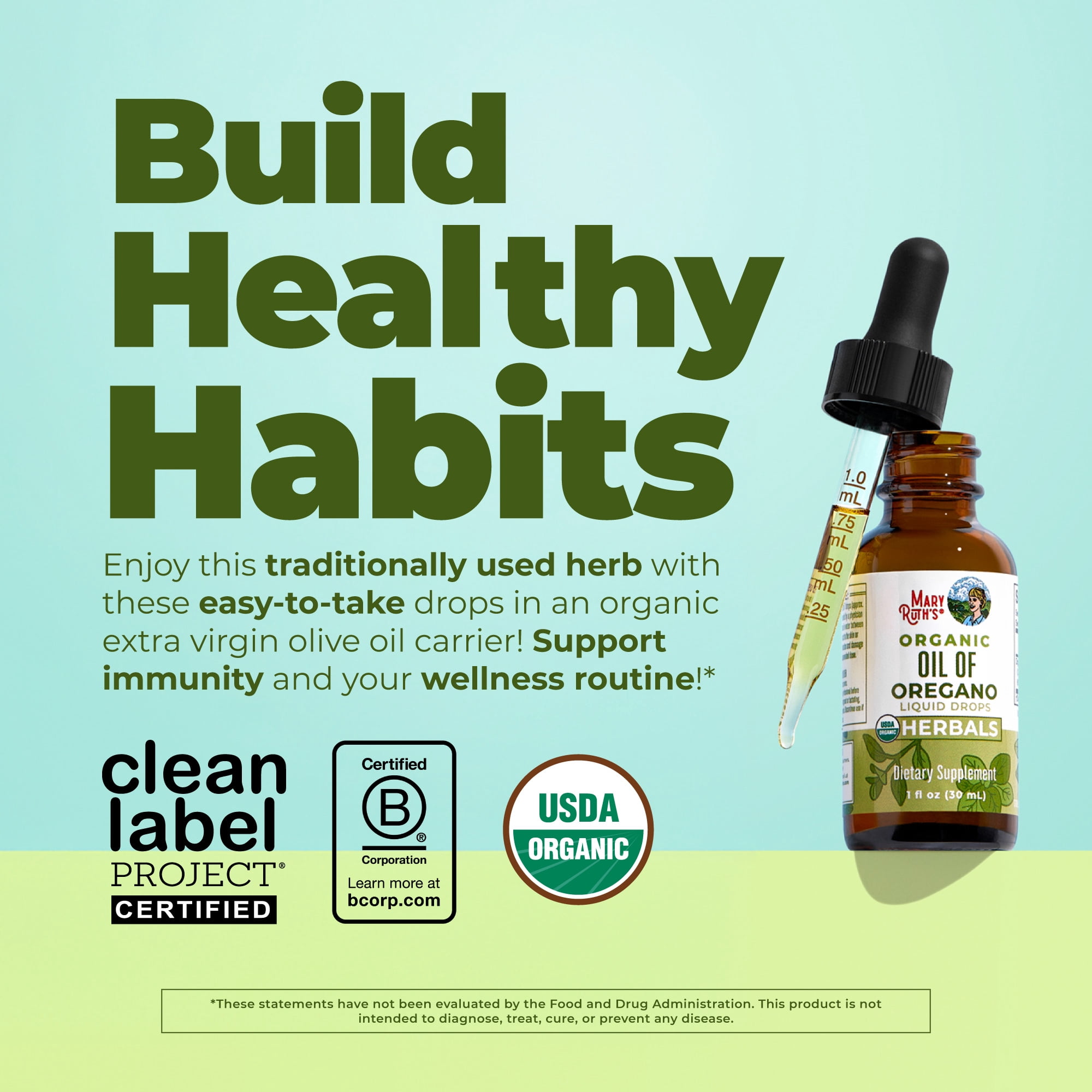 MaryRuth's Liquid Oregano Supplement, Pre-Diluted with Extra Virgin Olive Oil, Vegan, Gluten-Free, Dairy-Free, Unisex, 1 fl oz
