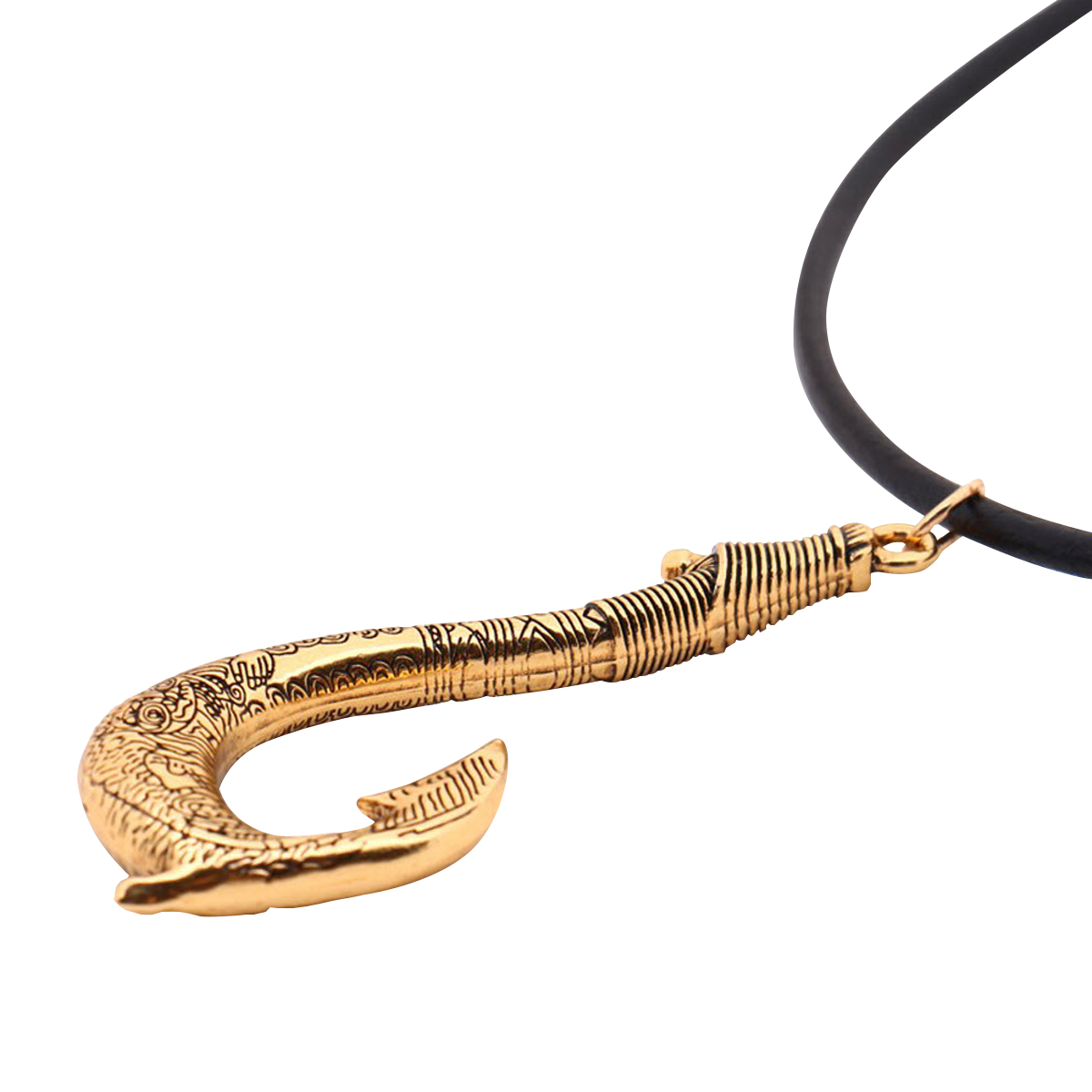 Maui's Fish Hook Gold Pendant Necklace Moana Leather Rope Movie Cosplay