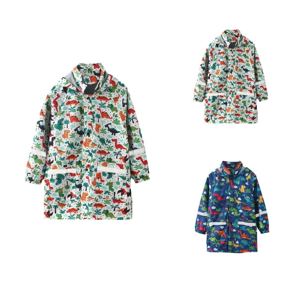 Kids Cartoon Rain Suit with Hood, Waterproof Bib Raincoat for Boys & Girls Ages 2-11, Full Body Rain Wear for Outdoor Play, Kindergarten & School