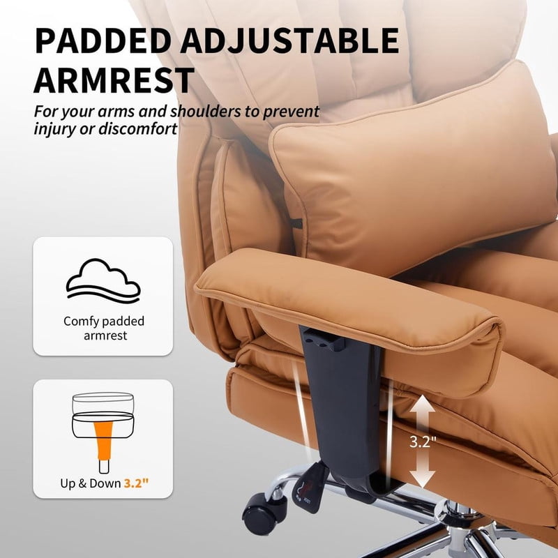 Office Chair with Footrest, 440LBS Capacity Big and Tall Executive Chair, Ergonomic High Back Desk Chair with Reclining Function, Faux Leather Computer Chair for Home Office