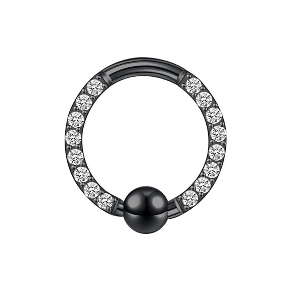 QQTDFG 16G Stainless Steel CBR Nose Ring CZ Horseshoe Septum Rings Conch Daith Piercing-Black-Ball 8mm