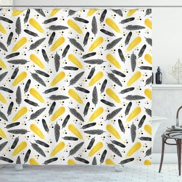 Ambesonne Feather Shower Curtain, Bohemian Exotic Plumage, 69"Wx70"L, Grey Yellow