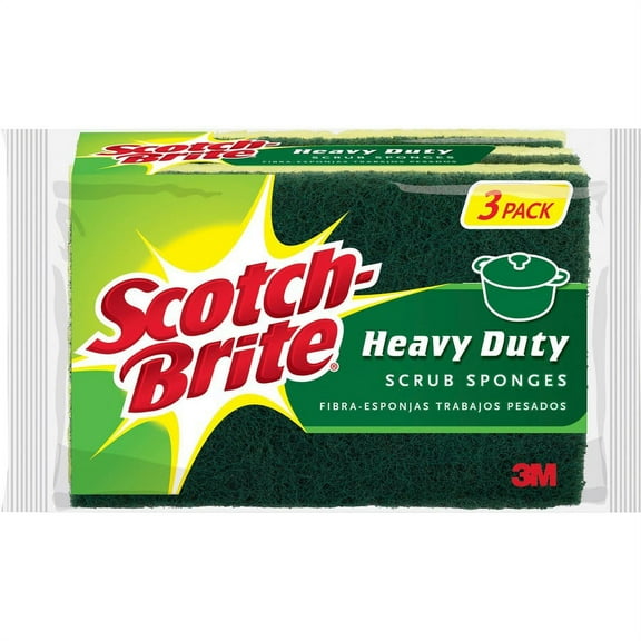 Scotch-Brite Heavy-Duty Scrub Sponges - 2.8" Height x 4.5" Width x 4.5" Depth - 24/Carton - Yellow, Green | Bundle of 2 Cartons
