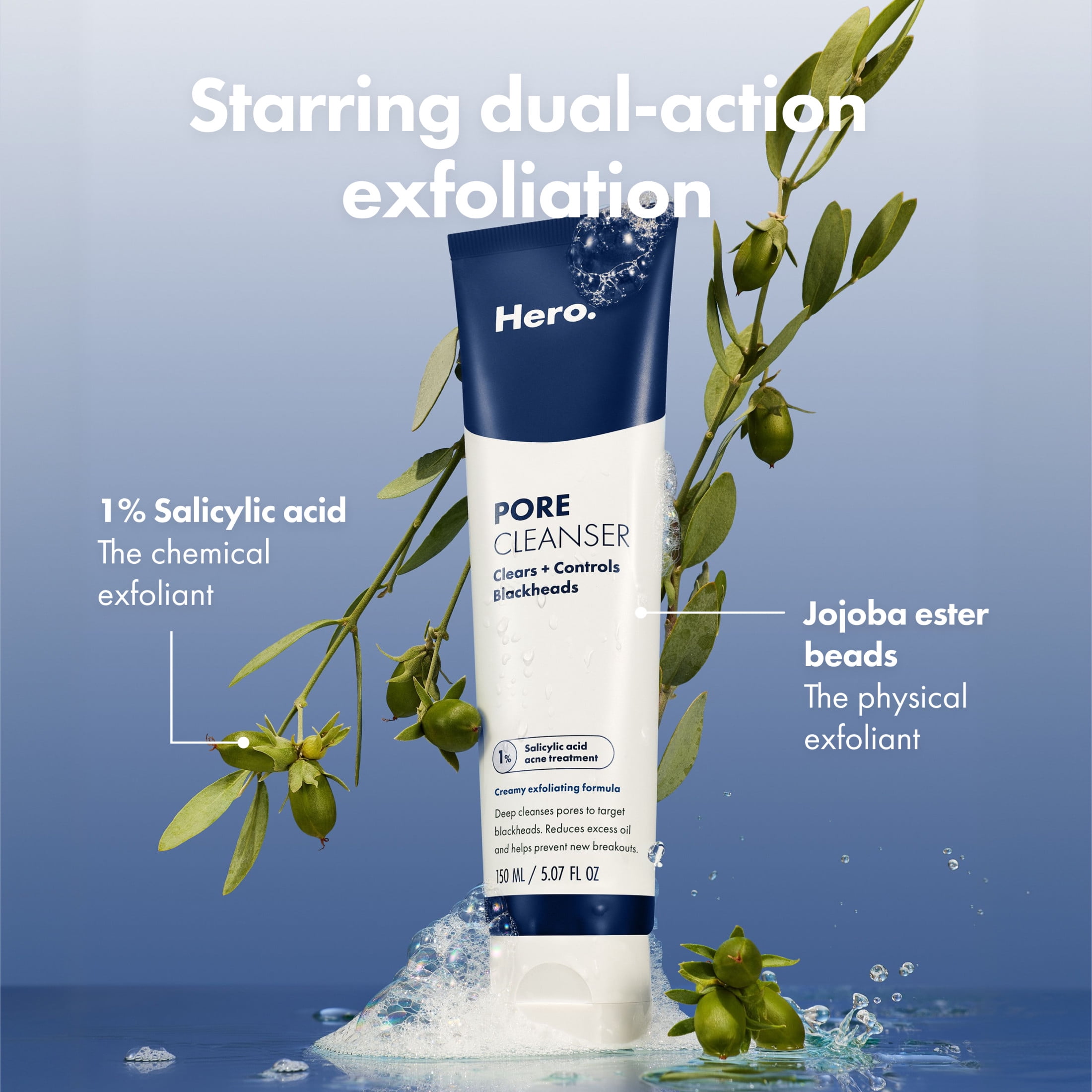 Hero Cosmetics Pore Cleanser with 1% Salicylic Acid Acne Face Cleanser, 150 ml / 5.07 fl oz