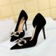 thumbnail image 3 of Zapatos de tacón alto sexys de punta puntiaguda de boca baja para banquetes para mujer, zapatos de gamuza con huecos laterales, con perlas y diamantes de agua, zapatos clásicos individuales, 3 of 5