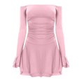 thumbnail image 3 of WILLBEST Vestidos Cortos Para Mujer Vestido Mini Fruncido Con Hombros Descubiertos Para Mujer Vestido Corto Ajustado Belleza De Manga Larga Con Volantes En Capas Y Fluido Para Otoño 291, 3 of 3