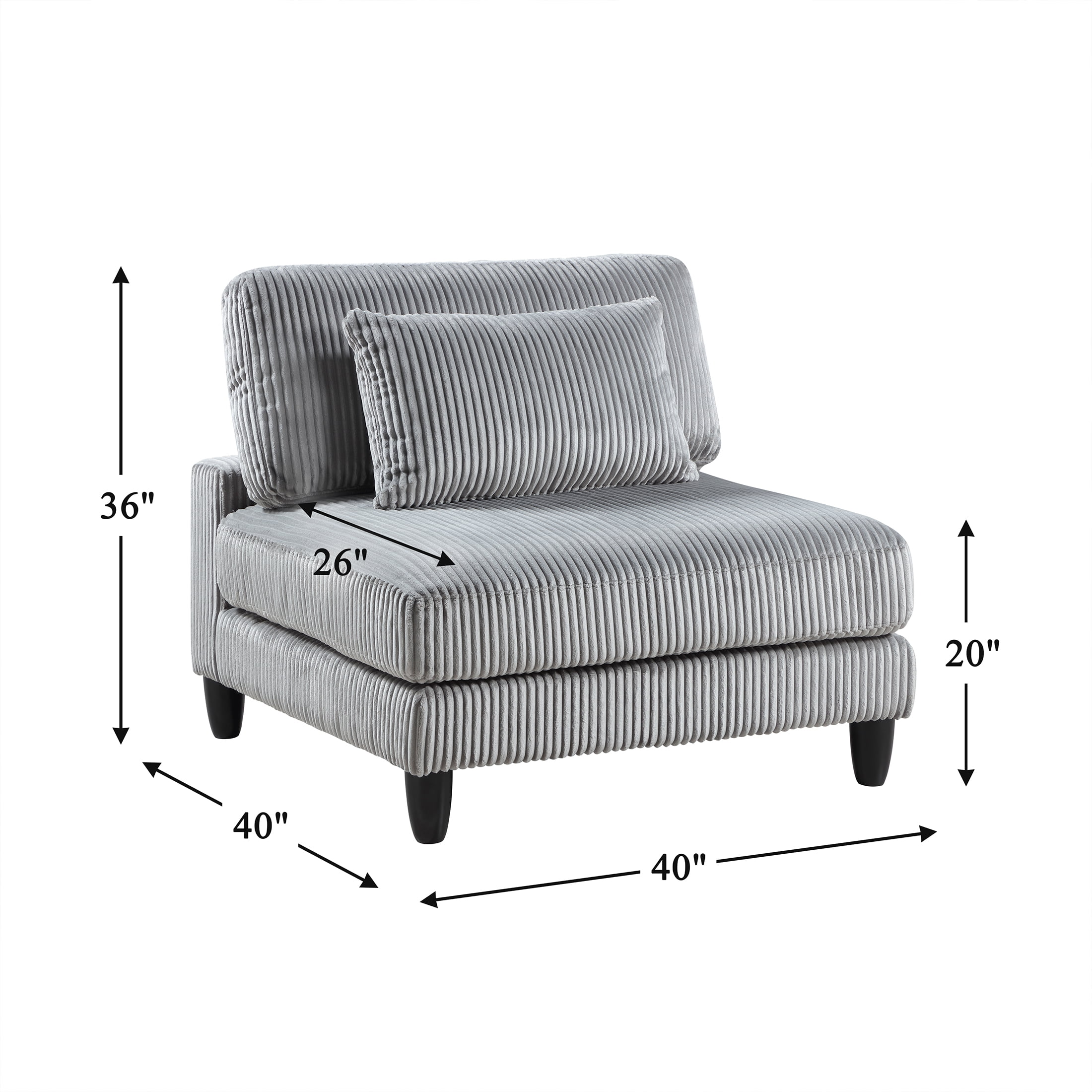 OakvillePark Caden Corduroy Armless Chair, Gray