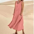 thumbnail image 2 of MIXUE Summer Dresses for Women Linen Solid Color Round Neck Sleeveless Pocket Casual Maxi Dress Activewear,Red,XXL, 2 of 6
