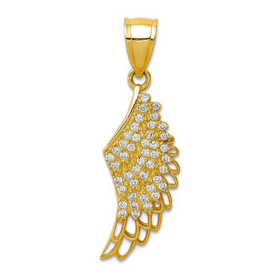 10k Solid Yellow Gold Cubic Zirconia Micropave Religious Guardian Angel Wing Pendant Necklace 32.24mm long Pendant for W