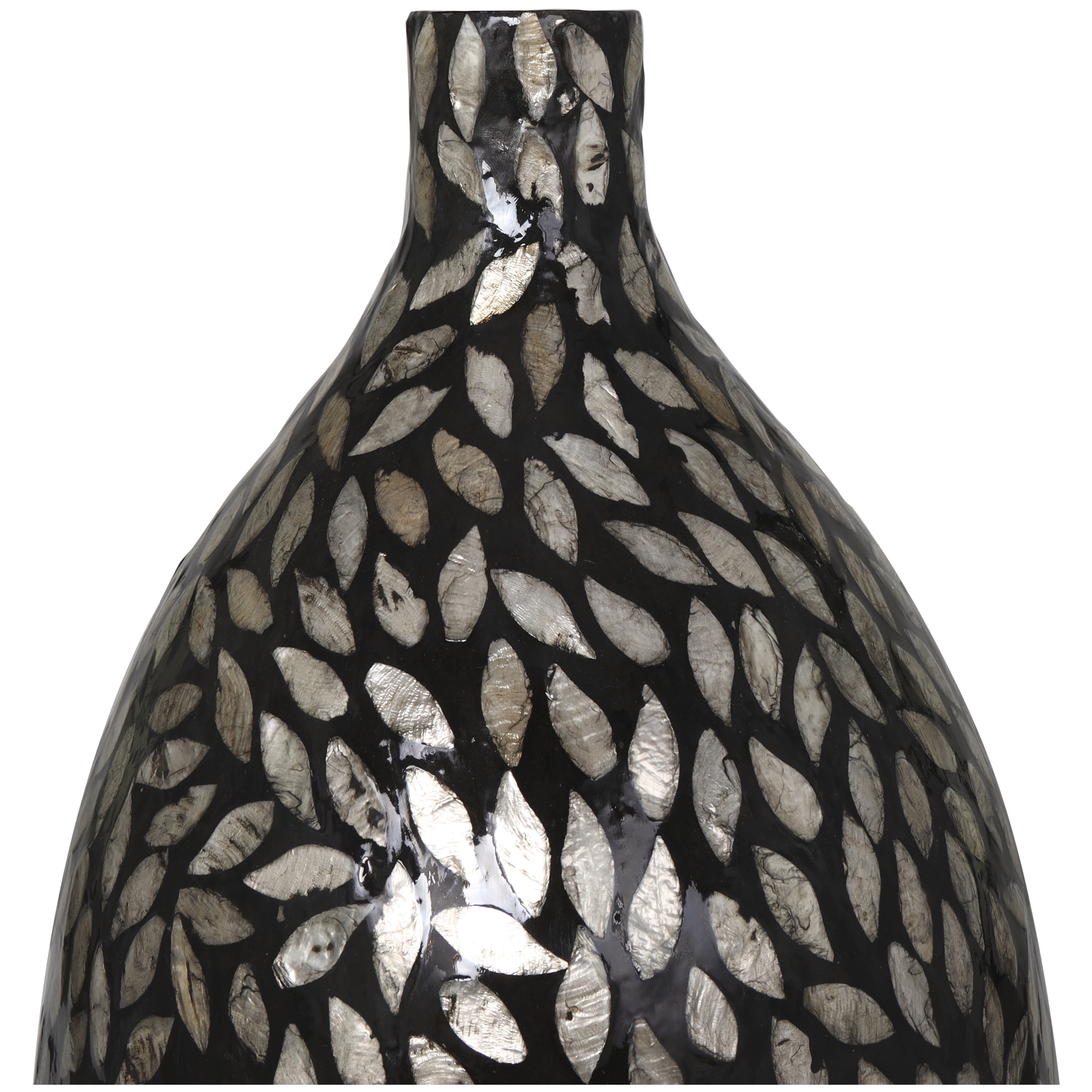 DecMode 22" Handmade Mosaic Floral Inspired Black Mother of Pearl Vase