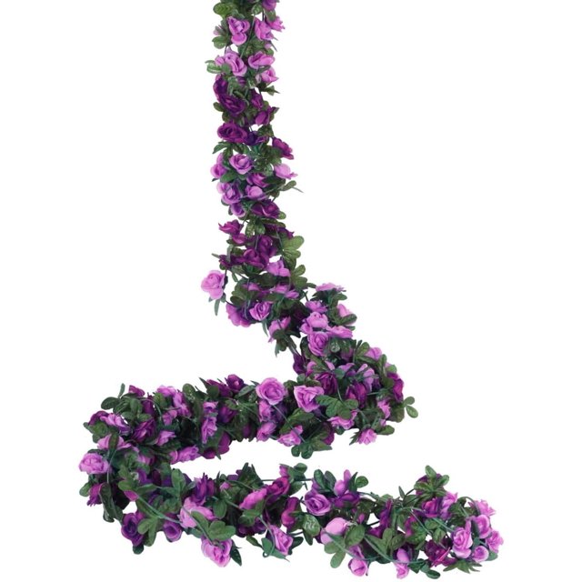 Guirnalda de rosas artificiales, 3 unidades, 135 flores, guirnalda de flores falsas para decoración de bodas, hogar, jardín, fiesta (morado)