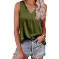 thumbnail image 1 of Camiseta sin mangas de satén con cuello en V para mujer, chaleco sin mangas de verano de Color puro holgado para uso diario, 1 of 6