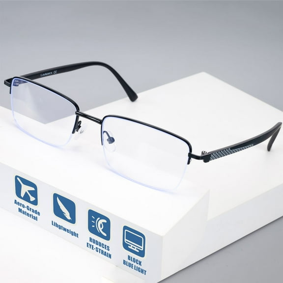 Distance Nearsighted Glasses For Men, Near Sighted Vision Driving Farsighted Myopia Eyeglasses, Shortsighted See Far Sight Non Prescription Eyewear, Anti Blue Light Blocking Computer Half Frame -1.0