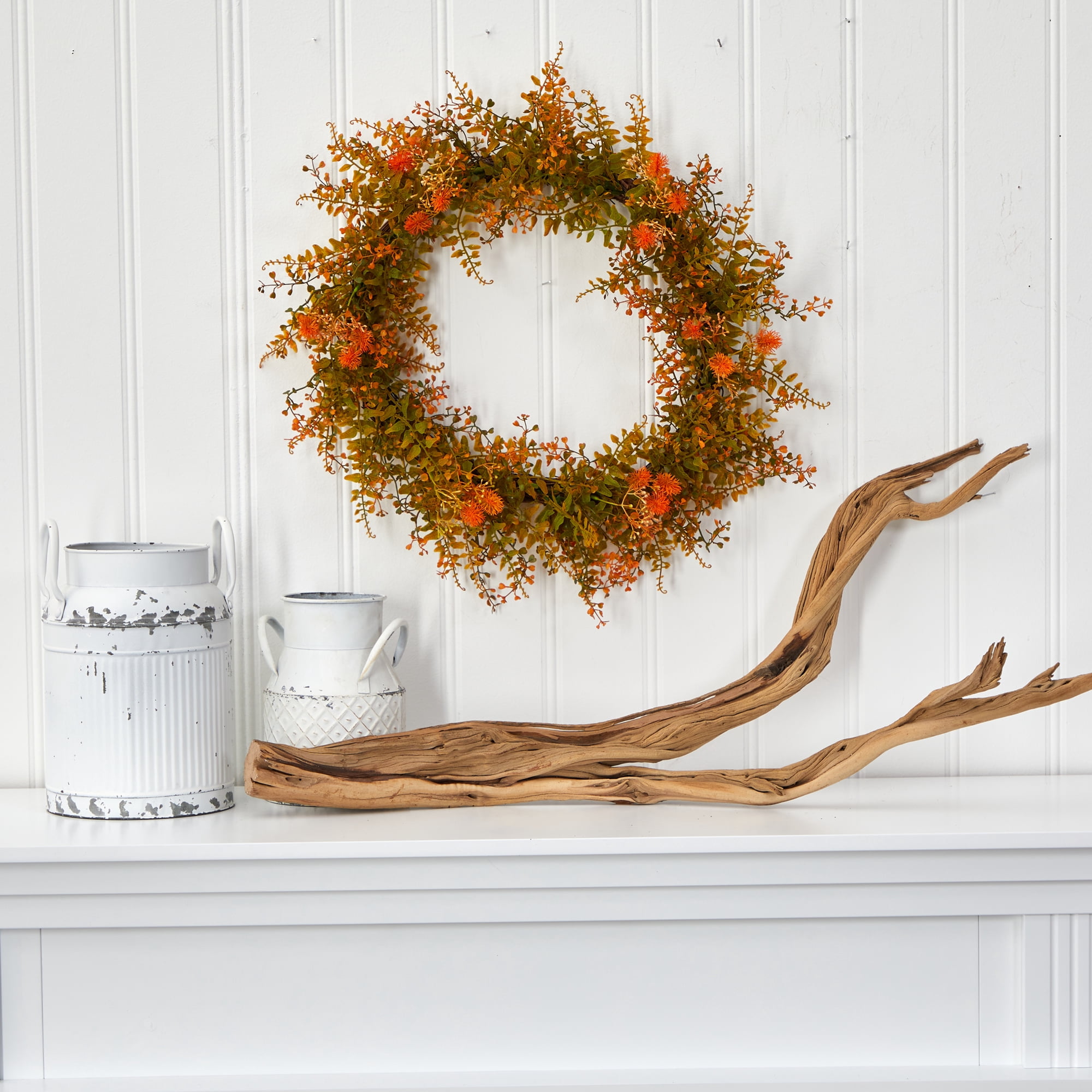 Nearly Natural Plastic Wreath, 21.00" (Assorted Colors)