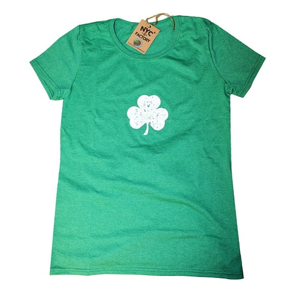 USA SCREEN PRINTED Heather Green Ladies Shamrock Tee St Patrick's Day Womens Tee Irish Distressed T-Shirt Large