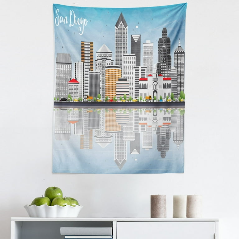San Diego Tapestry San Diego Skyline with Grey Buildings Blue Sky
