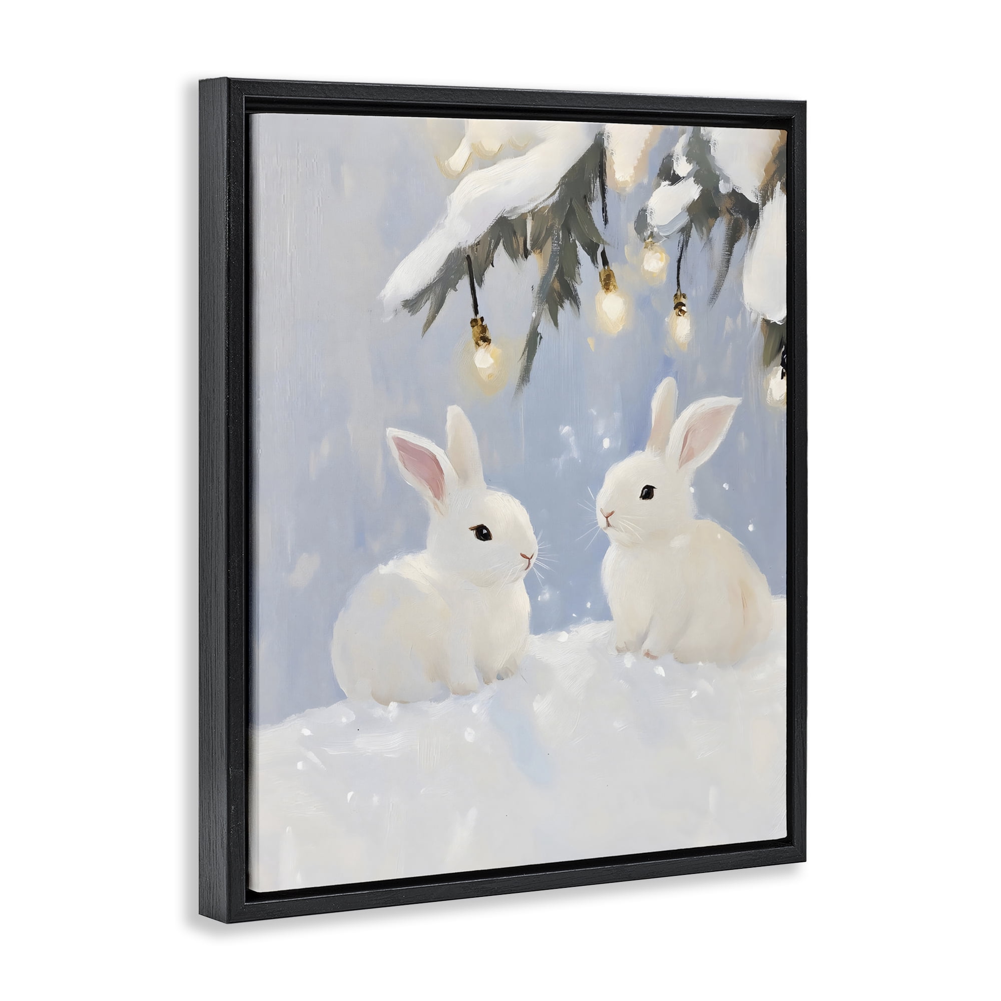 Stupell Industries Winter Bunnies Under Twinkling Lights Black Framed Floater Canvas Wall Art, design by The Prints Vibe