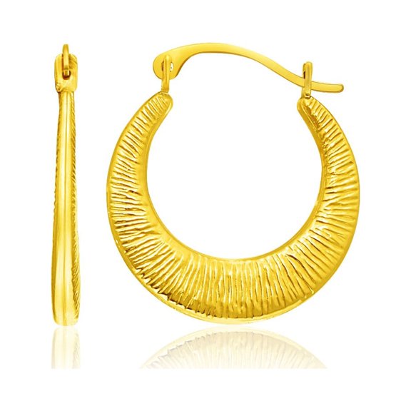 14k Yellow Gold Graduated Round Textured Hoop Earrings