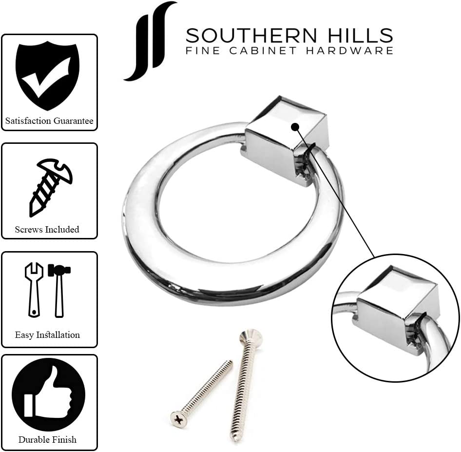 Southern Hills Chrome Ring Pulls, Pack of 5 Drawer Pulls, Cabinet Door Pulls, Cabinet Drawer Pulls, Polished Chrome Ring Pulls Perfect for Kitchen and Bath Cabinets and Furniture. SHKM3282-CHR-5 - image 5 of 5